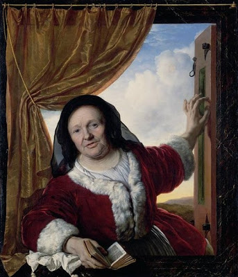 An Old Woman  by Window by ca 1650 by Bartholomeus van der Herlst 1613-1670
